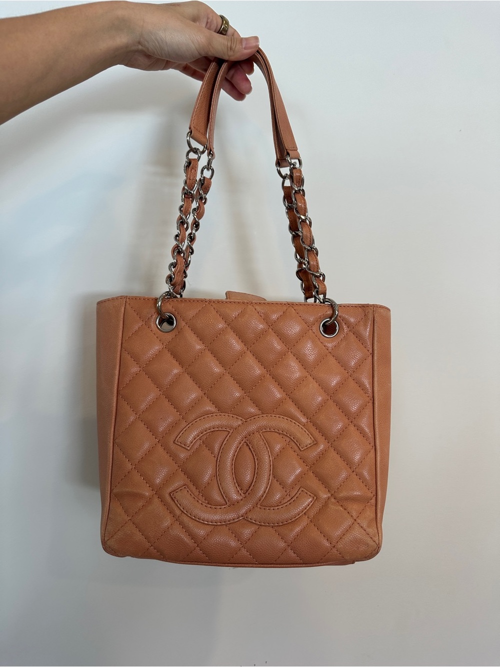 CHANEL Quilted Petit Shopper Tote in Salmon